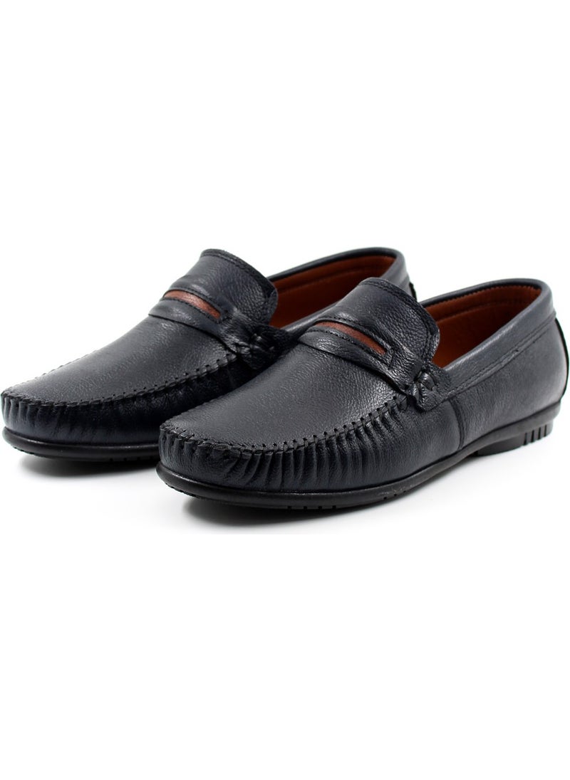Fast Step - Genuine Leather Navy Blue Men's Casual Shoes 585ma203 - Image 1