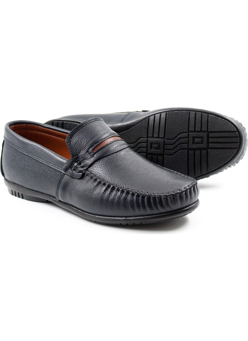 Fast Step - Genuine Leather Navy Blue Men's Casual Shoes 585ma203 - Image 1