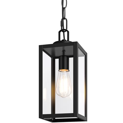BesLowe 1-Pack Outdoor Pendant Light, 13” Modern Hanging Lantern Light for Outside, Black Exterior Pendant Lighting Fixture with Adjustable Chain, Outdoor Chandelier for Porch, Gazebo, Front Door - Image 1