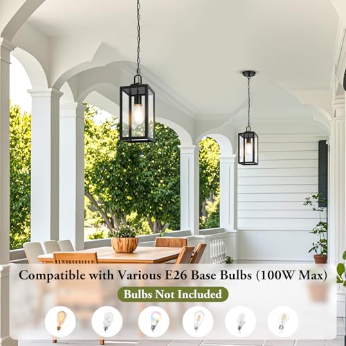 BesLowe 1-Pack Outdoor Pendant Light, 13” Modern Hanging Lantern Light for Outside, Black Exterior Pendant Lighting Fixture with Adjustable Chain, Outdoor Chandelier for Porch, Gazebo, Front Door - Image 4