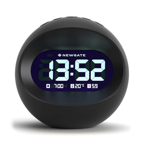 NEWGATE® Centre of The Earth Alarm Clock | Round Retro Digital LCD Clock | Black | Ideal for Bedside, Desk or Shelf | Retro Bedroom & Office Accessory - Image 1