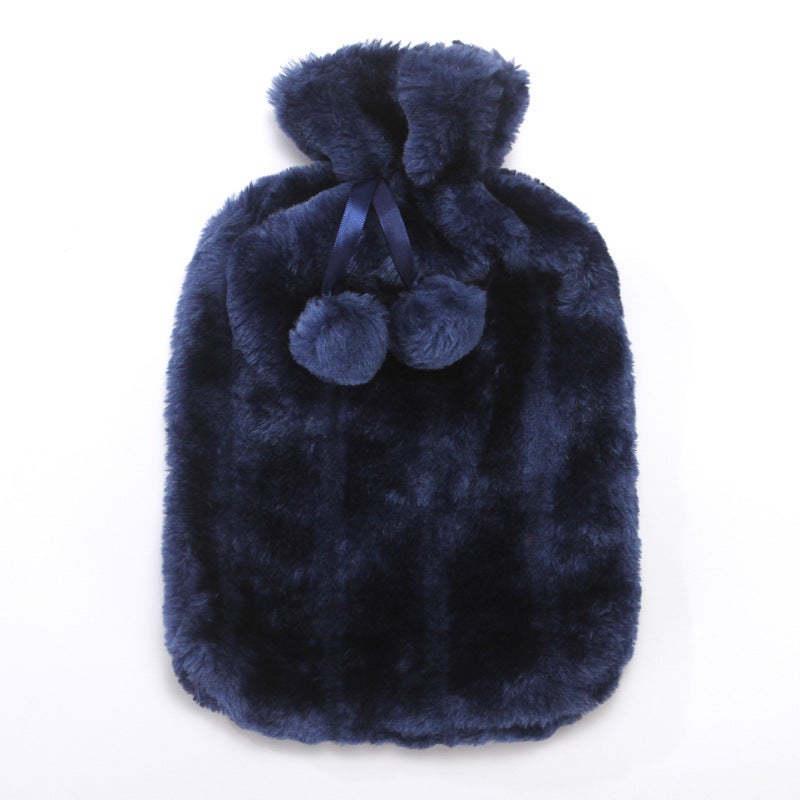Generic New Rubber Hot Water Bag with Plush Faux Rabbit Fur Cover Blue 
