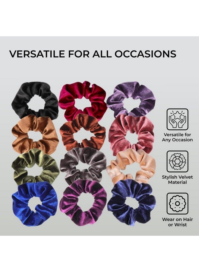 CHIROGRAPHY Velvet Hair Scrunchies and Bobbles - Soft Elastic Ponytail Holders for Women, Girls | Multi-Colored, Gentle and Comfortable Hair Ties (Pack of 12) - Image 3
