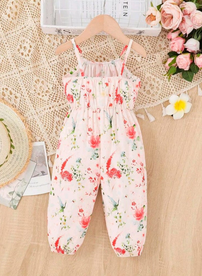 Shein Baby Floral Print Ruffle Trim Cami Jumpsuit - Image 2