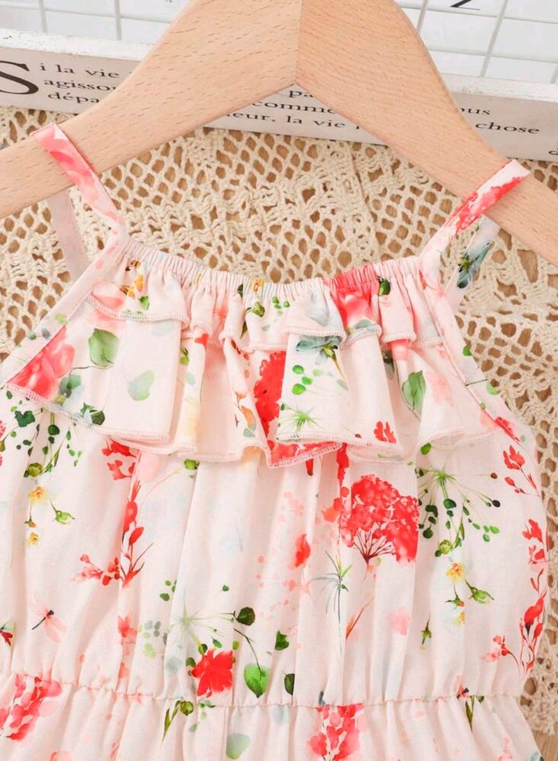 Shein Baby Floral Print Ruffle Trim Cami Jumpsuit - Image 3