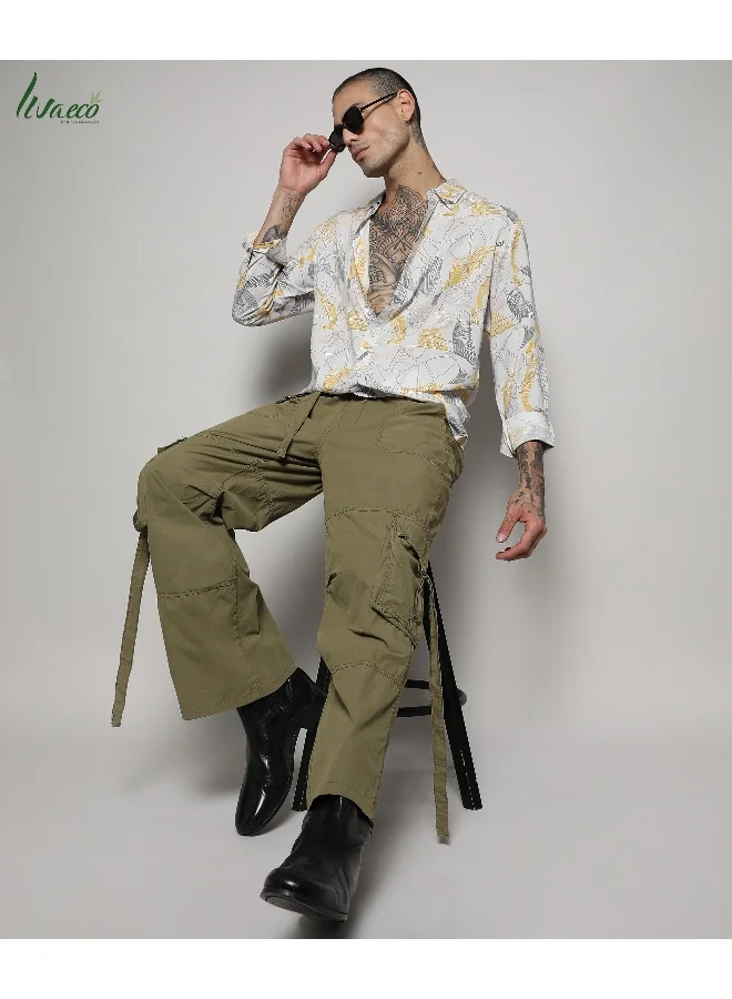 Campus Sutra Men's EcoLiva Grey & Yellow Minimal Lined Shirt