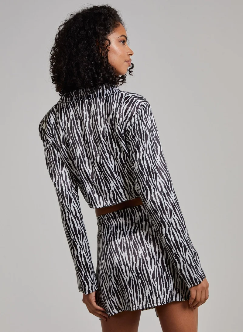 Pink Vanilla Tie Waist Satin Zebra Crop Top