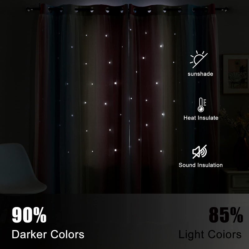 Anytime Star Cutout Curtains for Girls Room Black Out Kids Curtains Pink Drapes for Windows(Purple 1 Panel W52 x L63inch) - Image 3