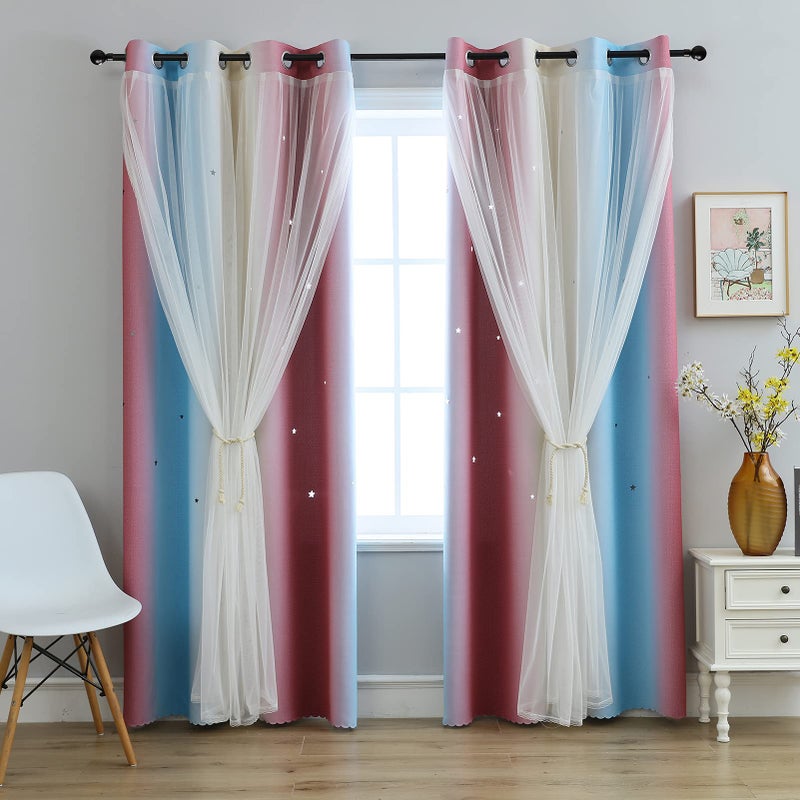 Anytime Star Cutout Curtains for Girls Room Black Out Kids Curtains Pink Drapes for Windows(Purple 1 Panel W52 x L63inch) - Image 1
