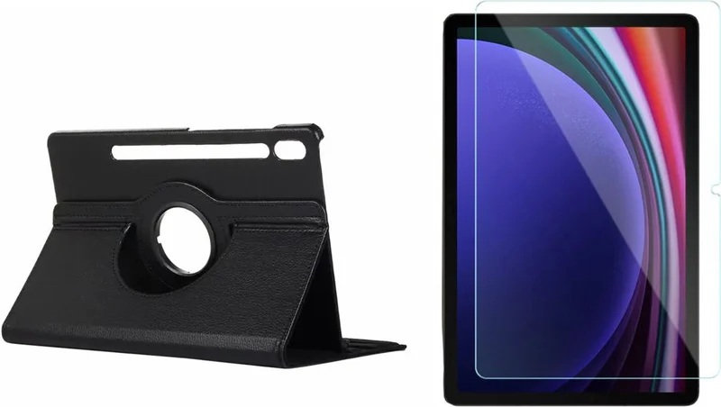 Forzacase Compatible with Samsung Tab S9 360 Degree Rotating Stand Case + Tempered Unbreakable Glass FC012