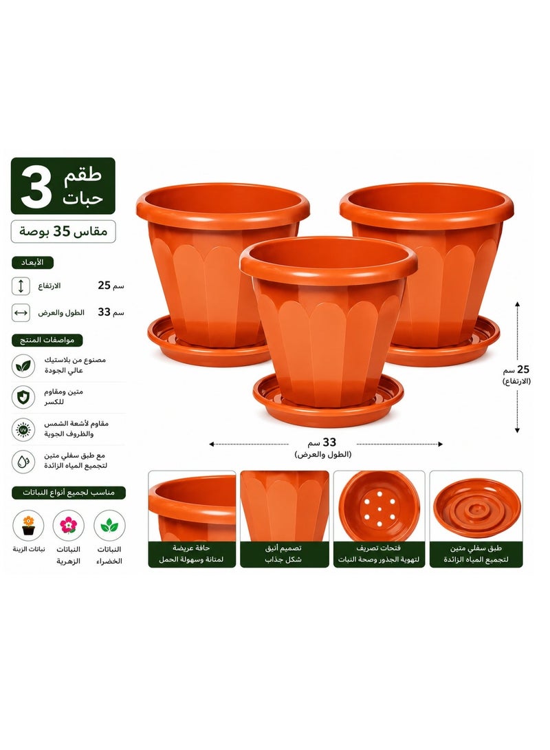Cosmoplast 3 PieceCosmoplast Plastic Hexagonal Flower Pot 35 cm with Drainage Tray - Image 3