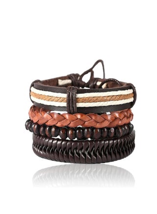 سوار جلدي رجالي من 4 قطع، طقم أساور جلد مضفر متعدد الطبقات بنمط بانك قابل للتعديل، أساور معدنية ملفوفة، هدية للرجال والنساء. - pzsku/Z3B5F97AD7F7E99FA7DA5Z/45/1745076946/42bce9c7-c983-409f-bd49-c2223cfc0a56