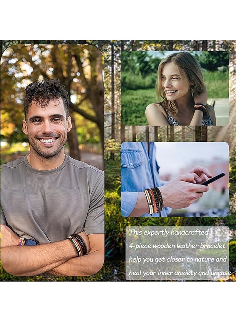 سوار جلدي رجالي من 4 قطع، طقم أساور جلد مضفر متعدد الطبقات بنمط بانك قابل للتعديل، أساور معدنية ملفوفة، هدية للرجال والنساء.