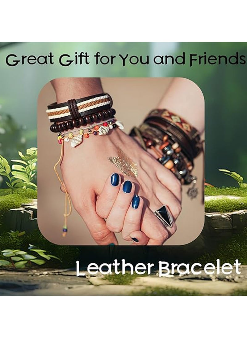 سوار جلدي رجالي من 4 قطع، طقم أساور جلد مضفر متعدد الطبقات بنمط بانك قابل للتعديل، أساور معدنية ملفوفة، هدية للرجال والنساء.