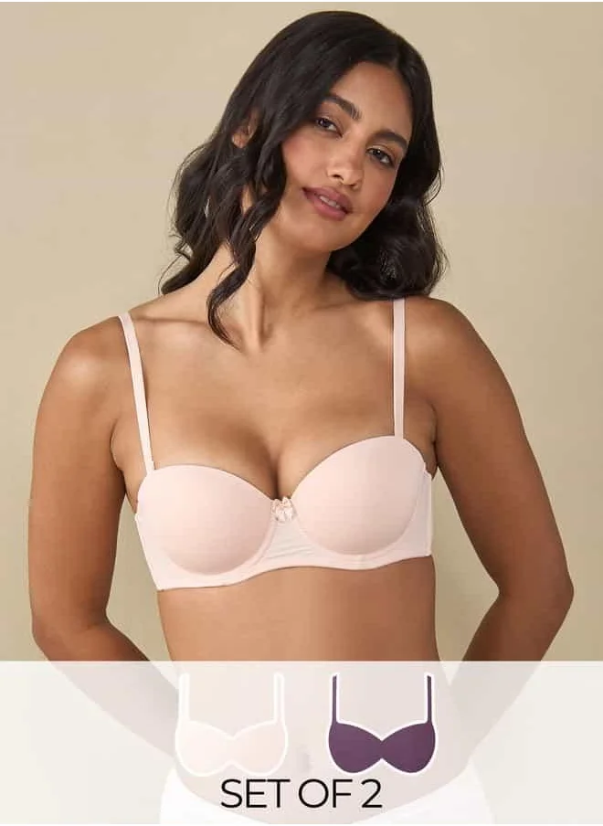 Splash FAV Set of 2 - Plain Balconette Bra with Bow Detail