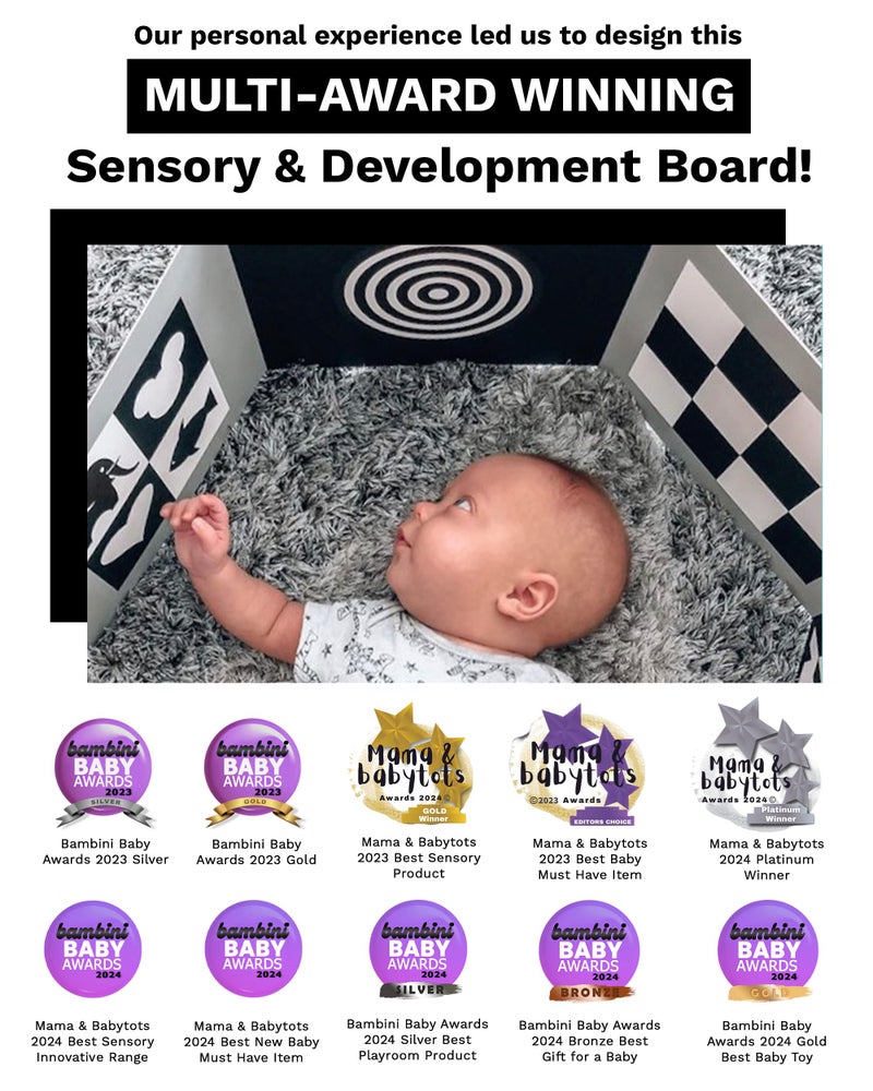 Samuel Sensory Board for Babies - Supersized Black and White Baby Cards for Developmental Newborn Tummy Time Toys - 100cm Newborn Black & White Toys for 0-3 Months & Older - Thick Stand Up Board No. 1 - Image 3