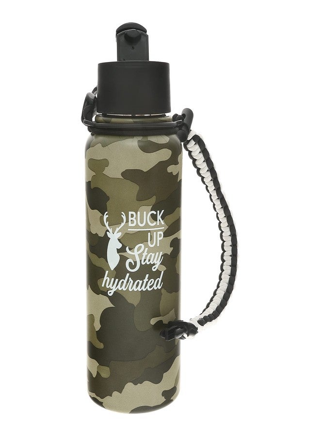 شركة بافيليون جيفت شركة بافيليون للهدايا - زجاجة مياه من الفولاذ المقاوم للصدأ سعة 32 أونصة، قابلة لإعادة الاستخدام، مانعة للتسرب وخالية من مادة BPA، مثالية للرياضة، تصميم رياضي مقاوم للعرق، هدية مثالية للصيد، زجاجة مموهة، قطعة واحدة، لون أخضر - Image 2