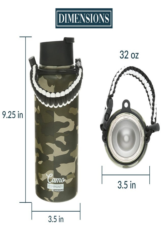 شركة بافيليون جيفت شركة بافيليون للهدايا - زجاجة مياه من الفولاذ المقاوم للصدأ سعة 32 أونصة، قابلة لإعادة الاستخدام، مانعة للتسرب وخالية من مادة BPA، مثالية للرياضة، تصميم رياضي مقاوم للعرق، هدية مثالية للصيد، زجاجة مموهة، قطعة واحدة، لون أخضر - Image 5
