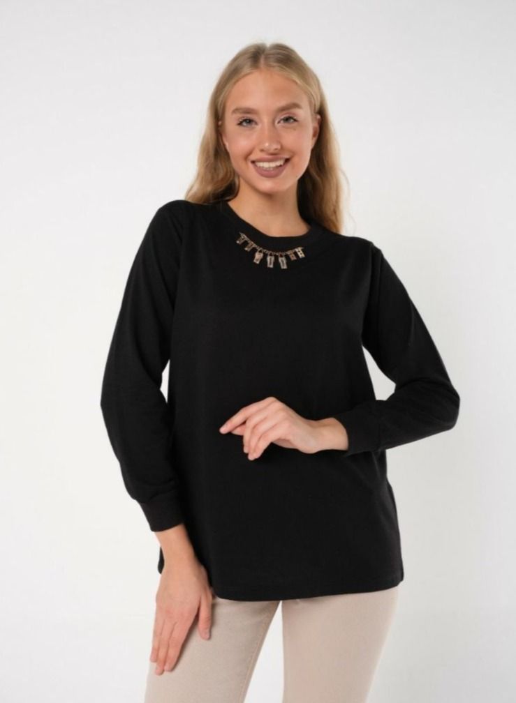 Black Long Sleeves Cotton Blouse