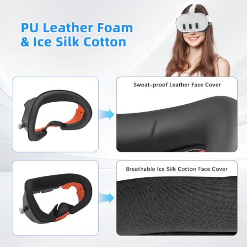Rechale Face Cover Pad and Facial Interface Compatible with Meta Oculus Quest 3 Accessories, Replaceable Upgraded Sweat-Proof PU Leather Pad, Air-Circulation Design Face Cover Accessorie for Quest 3 - Image 4