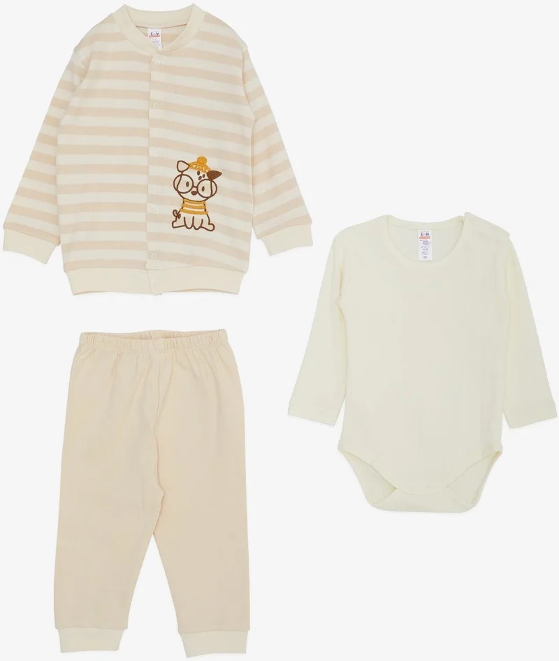 بريز Baby Boy Bodysuit 3 Piece Set Cute Dalmatian Puppy with Glasses Embroidered 4 Months - 1 Year Old, Cream