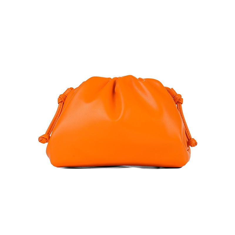 Cloud Pleated Clutch Small Korean Solid Soft Leather Evening Shoulder Bag Orange
