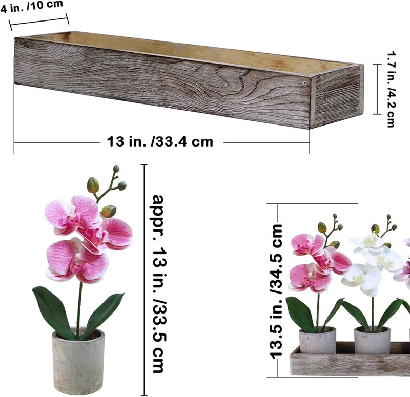 Winlyn Set of 3 Small Artificial Orchid Potted Plants Arrangement with Rustic Wood Planter Box Real Touch Faux Phalaenopsis Moth Orchid Flowers in Pots for Home Office Desk Shelf Table Centerpiece - Image 2