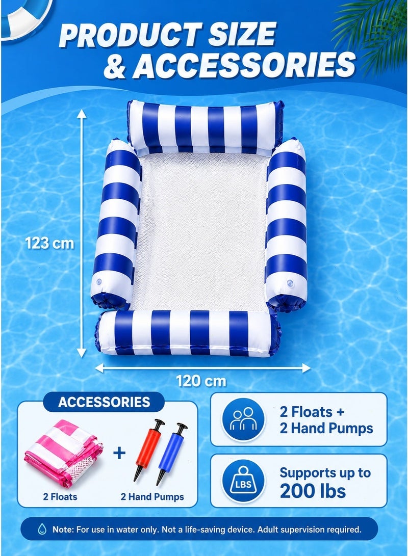 2 Packs 4-in-1 Inflatable Pool Float, Water Hammock with Air Pump, Portable Float for Adults, Blue & Pink for Pool Water Fun - Image 3