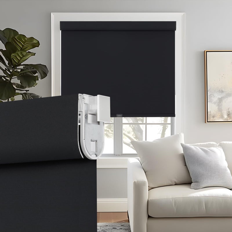 Persilux 100% Blackout Roller Shades, No Tools No Drill Cordless Blinds for Windows, Thermal Insulated UV Protection Privacy Window Shades for Bedroom Home Office Living Room (Black, 22" W x 72" H) - Image 1