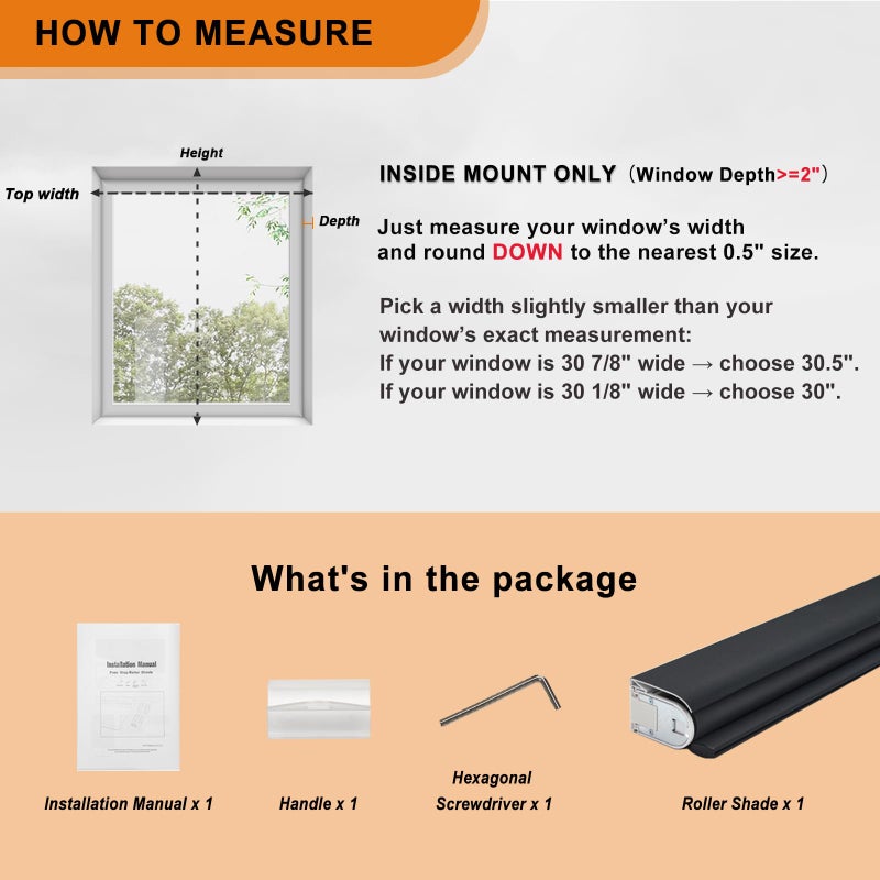 Persilux 100% Blackout Roller Shades, No Tools No Drill Cordless Blinds for Windows, Thermal Insulated UV Protection Privacy Window Shades for Bedroom Home Office Living Room (Black, 22" W x 72" H) - Image 5