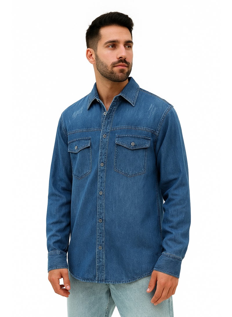 Men’s Denim Shirt – Stylish Light Blue Casual Wear - Image 1