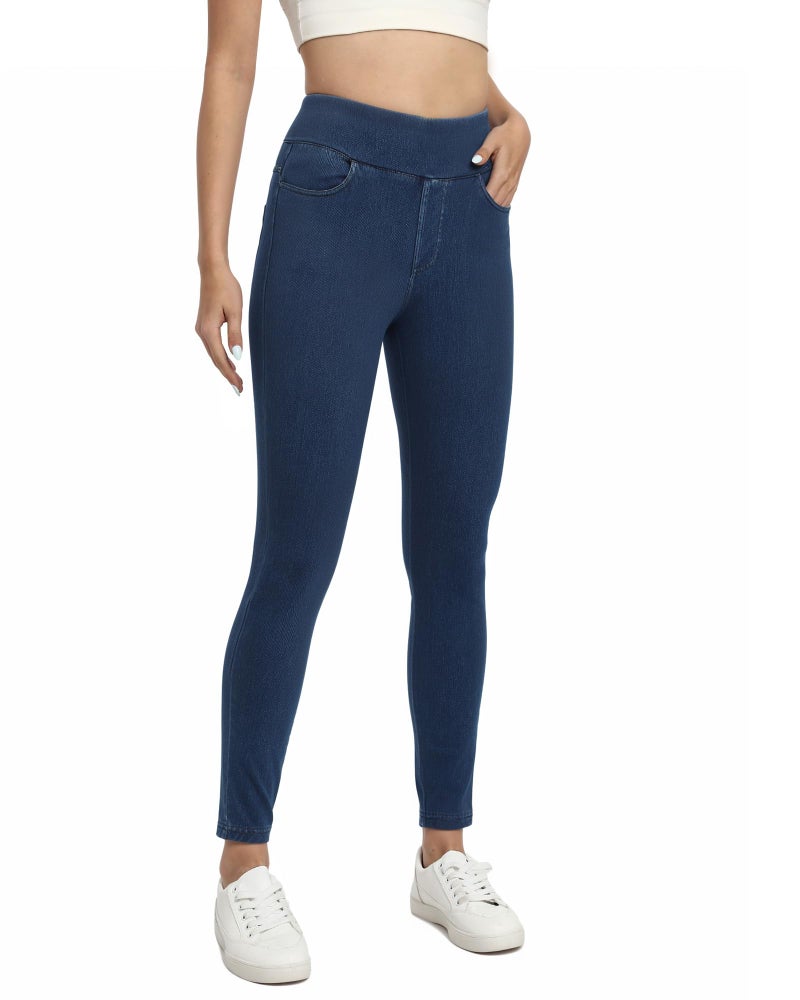 TONIRY Jeggings for Women with Pockets Stretchy Skinny Tummy Control Jeans High Waist Pull On Butt Lifting Denim Leggings - Soft, Breathable Fabric for Casual Yoga Work Year-Round Wear Dark Blue - Image 5