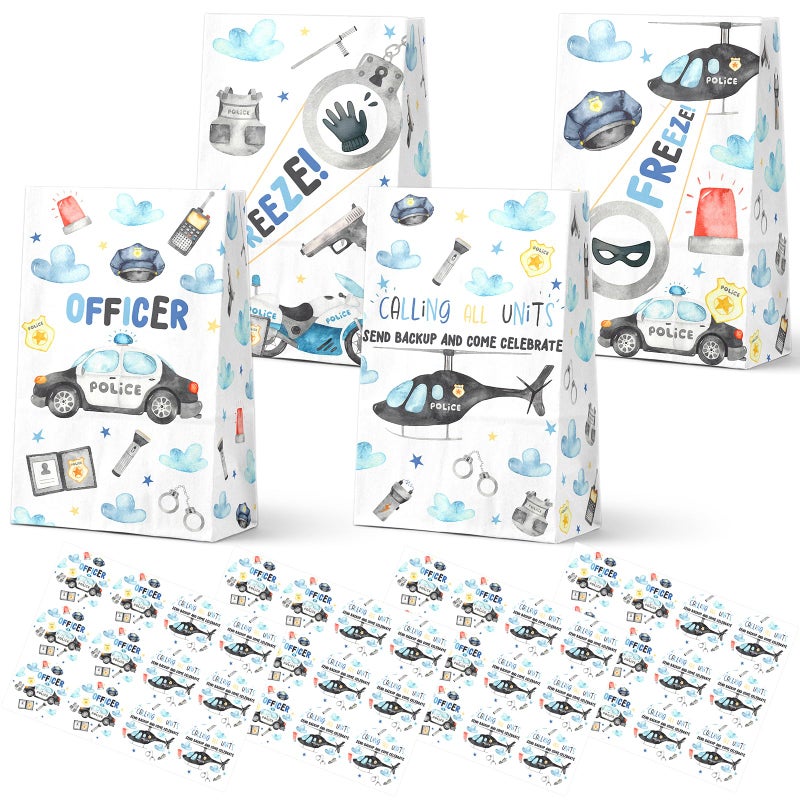 Celee 24Pack Police Party Goodie Bags with Stickers Ideal for Kids Birthdays Baby Showers and Police Themed Parties - Image 3