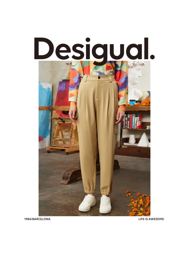 DESIGUAL سروال نسائي كاجوال بقصة فضفاضة، جيوب كبيرة، تطريز، وأرجل مدببة - Image 2