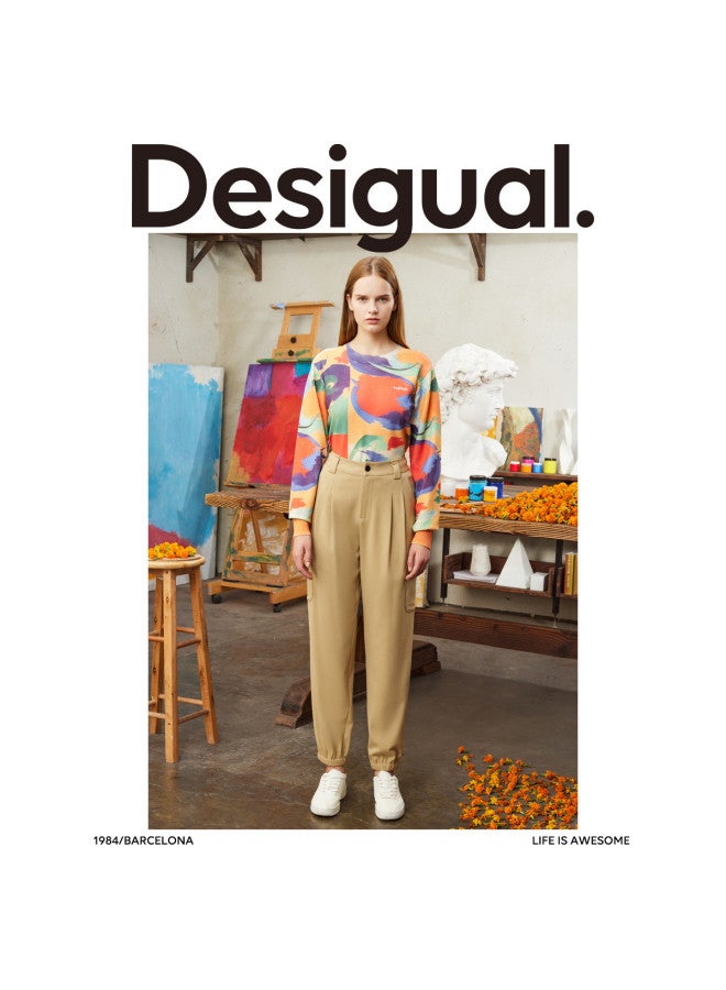 DESIGUAL سروال نسائي كاجوال بقصة فضفاضة، جيوب كبيرة، تطريز، وأرجل مدببة - Image 5