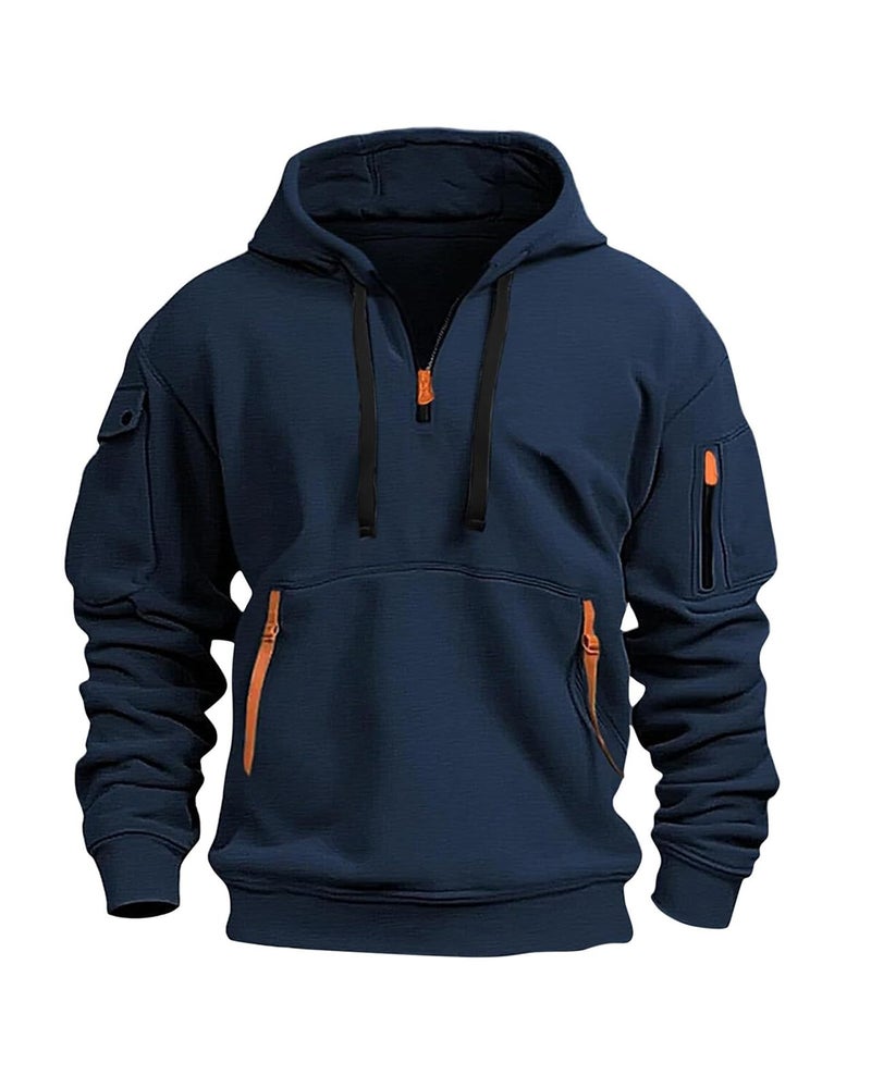 whox Tactical Hoodies For Men Quater Zip Up Pullover Sweatshirt Casual Workout Mens Hoodies with Pockets Navy - Image 3