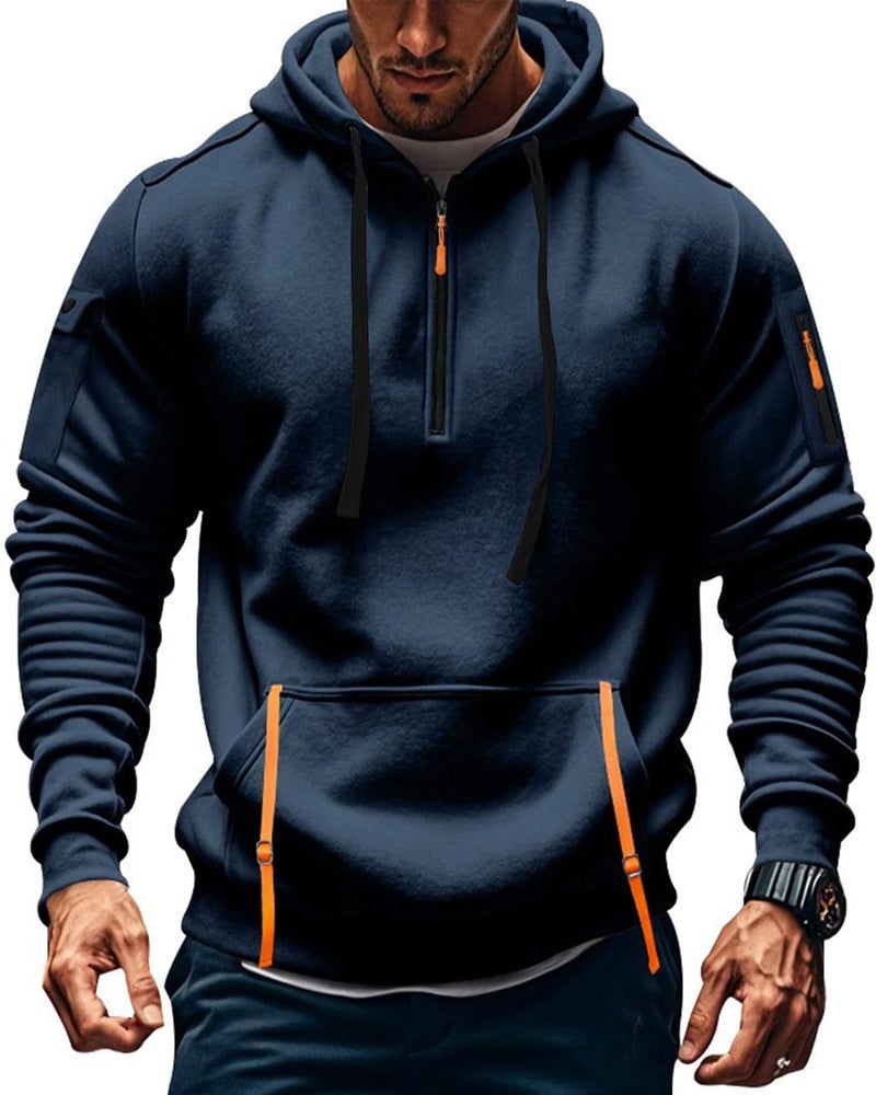 whox Tactical Hoodies For Men Quater Zip Up Pullover Sweatshirt Casual Workout Mens Hoodies with Pockets Navy - Image 1