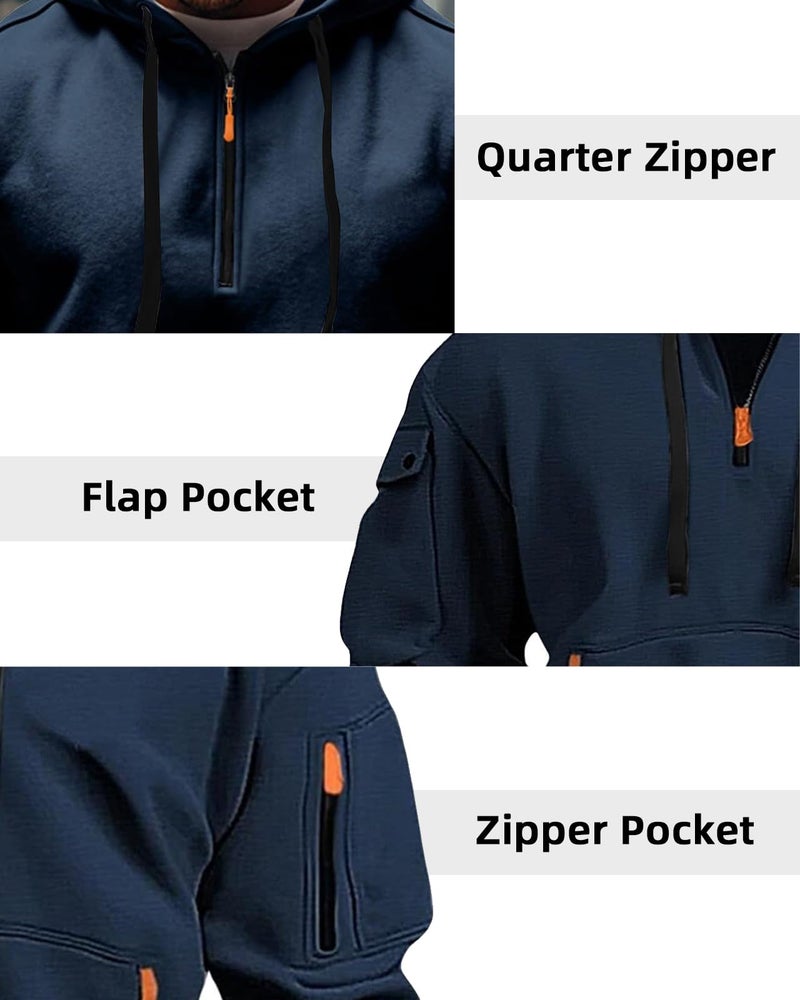 whox Tactical Hoodies For Men Quater Zip Up Pullover Sweatshirt Casual Workout Mens Hoodies with Pockets Navy - Image 5