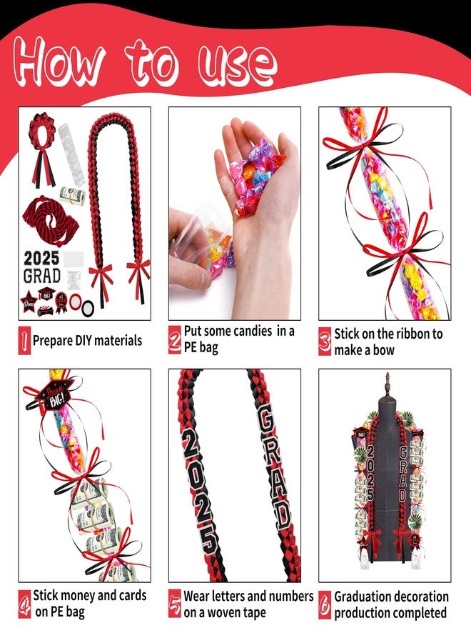 LUYI 18 Pcs Graduation Leis 2025 Graduation Candy Lei Kit Class of 2025 Graduation Ribbon Double Lei Necklace Graduation Gift Party Accessories for Women Men, OneSize, Polyester, No Gemstone - Image 4