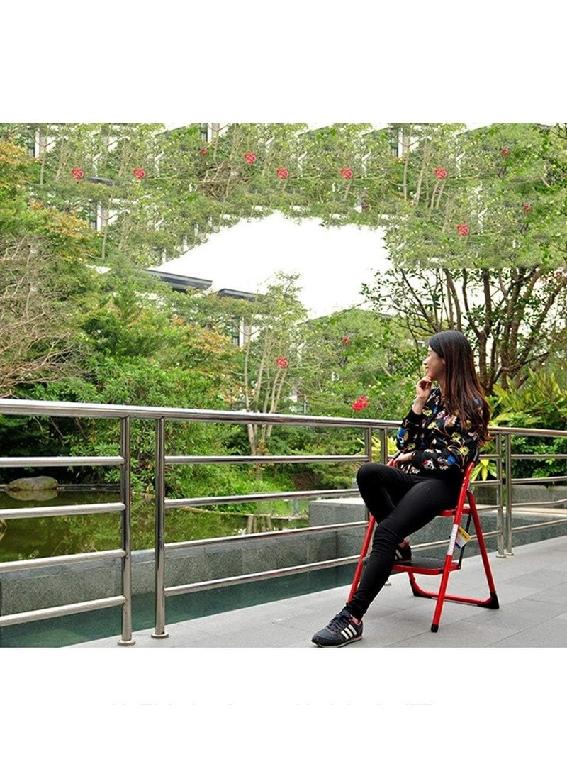 شواي سلم ذو خطوتين قابل للطي مع دواسة مضادة للانزلاق وواسعة للاستخدام في المنزل والمطبخ وتوفير المساحة (أحمر) - Image 2