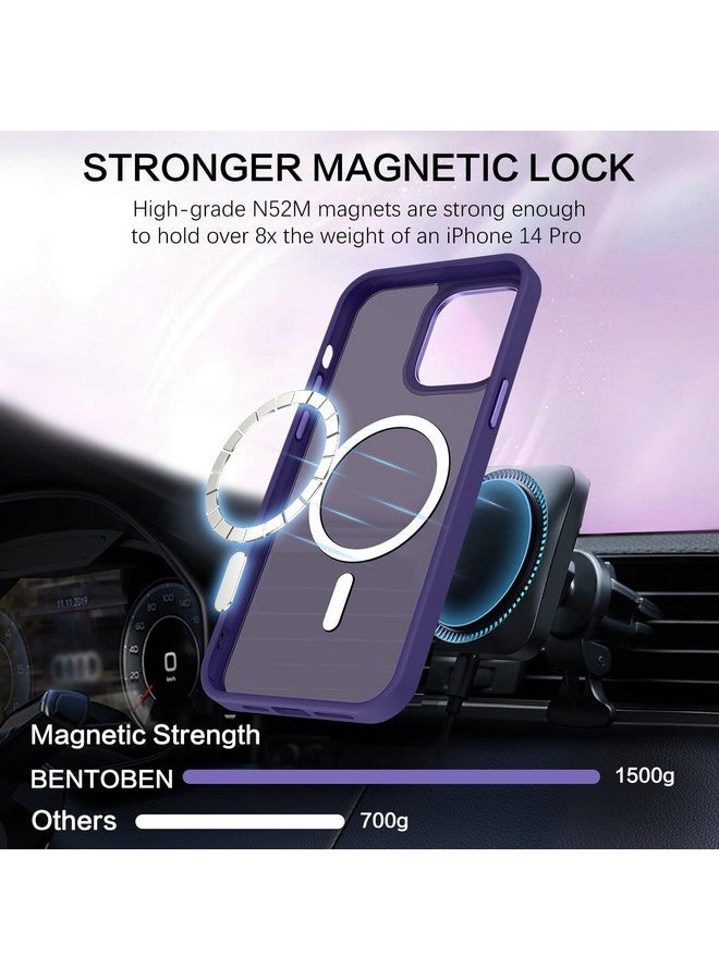 بنتوبين جراب BENTOBEN المغناطيسي لهاتف iPhone 14 Pro [متوافق مع Magsafe] جراب هاتف 14 Pro شفاف غير لامع رفيع مقاوم للصدمات للنساء والرجال والفتيات والأولاد، جرابات واقية لهاتف iPhone 14 Pro، أرجواني غامق - Image 4
