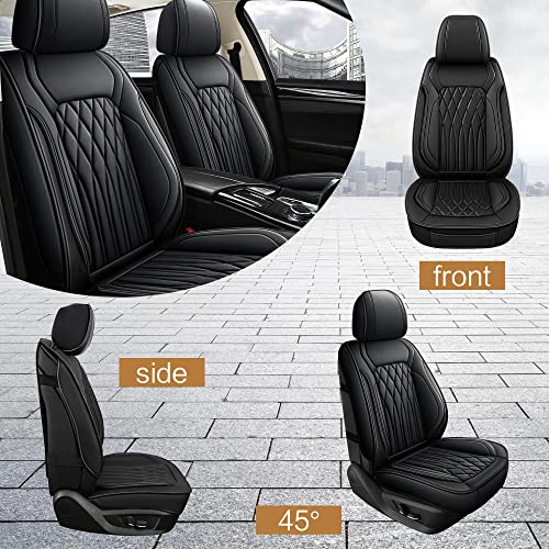 Pariitadin Leather Car Seat Covers Front Pair, Waterproof Faux Leather Seat Covers for Cars, Non-Slip Car Interior Covers Universal Fit for Most Cars Sedans Trucks SUVs, Black Line - Image 3