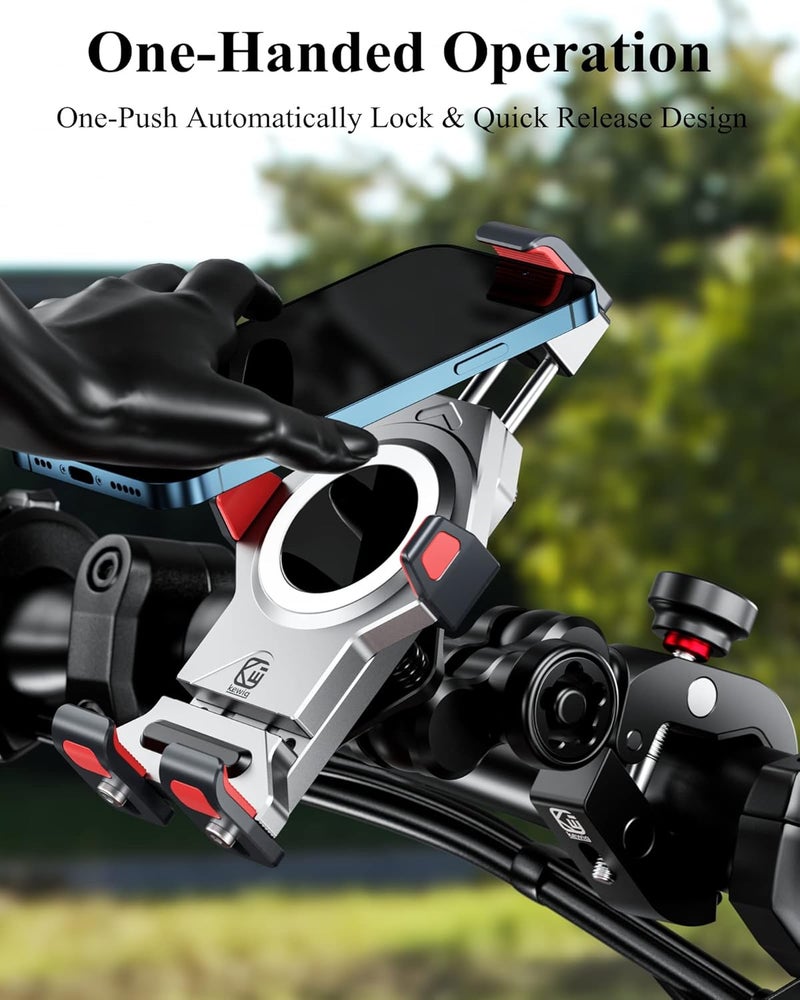 BRCOVAN Aluminum Alloy Motorcycle Phone Mount with Vibration Dampener & Secure Lock for 4.7''-7.2'' Smartphones - Image 2