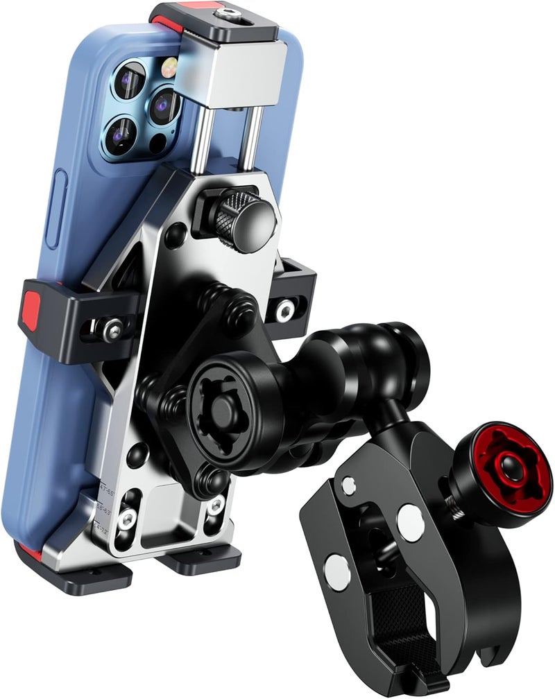 BRCOVAN Aluminum Alloy Motorcycle Phone Mount with Vibration Dampener & Secure Lock for 4.7''-7.2'' Smartphones - Image 1