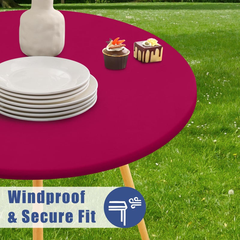 Moosfor Round Spandex Tablecloth, Elastic Fitted Waterproof Tablecloths for 45"-56" Tables, Stretch Washable Picnic Table Cover for Camping, Dining, Indoor and Outdoor, Fuchsia - Image 3
