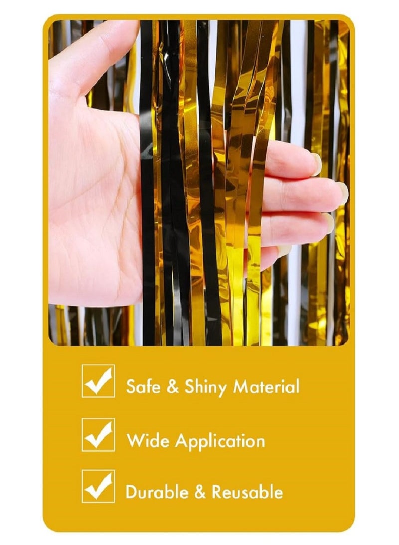 Boxwoods 2 PCS Of Black And Golden Foil Curtain Streamers For Graduation Birthday Anniversary Party Backdrop Photo Booth - Image 3