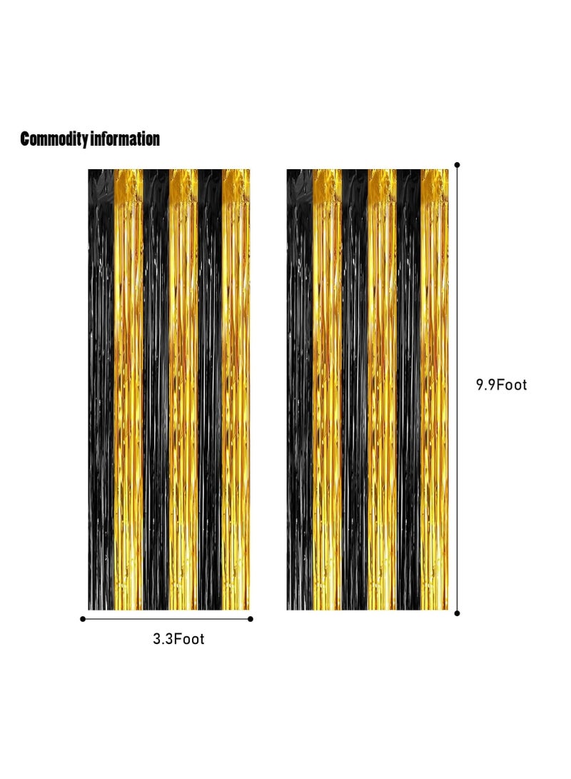 Boxwoods 2 PCS Of Black And Golden Foil Curtain Streamers For Graduation Birthday Anniversary Party Backdrop Photo Booth - Image 4