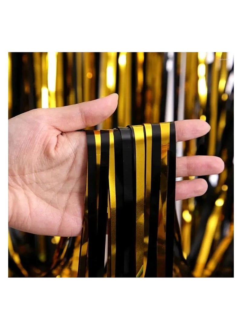 Boxwoods 2 PCS Of Black And Golden Foil Curtain Streamers For Graduation Birthday Anniversary Party Backdrop Photo Booth - Image 1