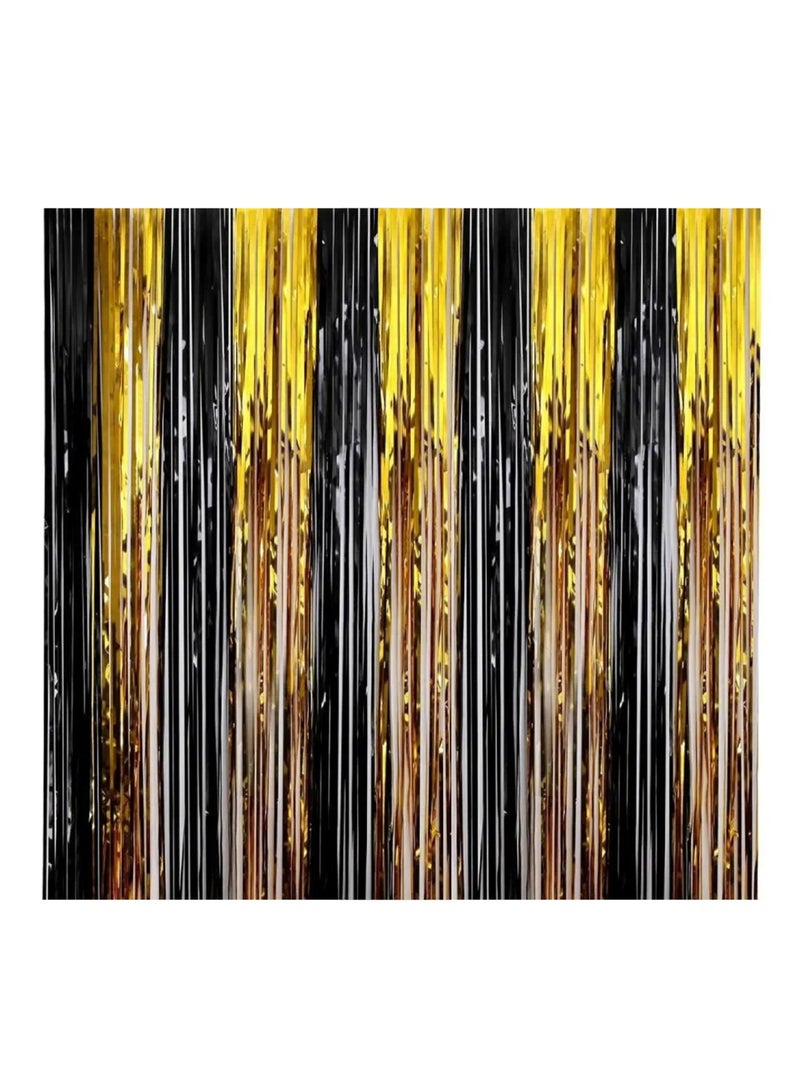 Boxwoods 2 PCS Of Black And Golden Foil Curtain Streamers For Graduation Birthday Anniversary Party Backdrop Photo Booth - Image 2