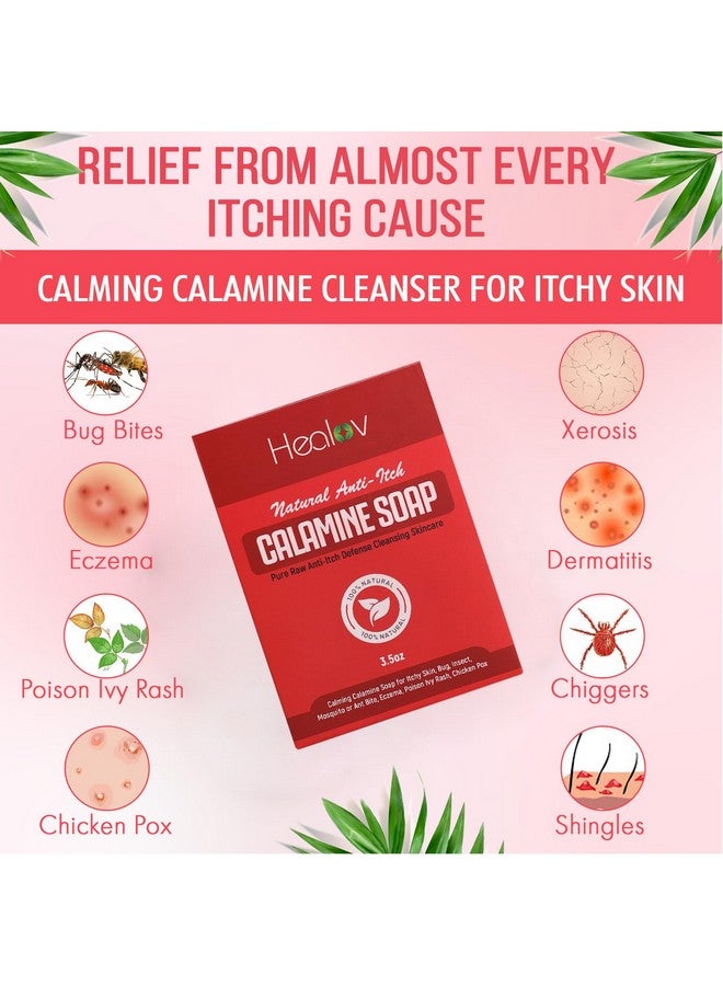 Healov Calamine Soap Bar for Itching - All Natural Instant Itch Relief - Calming Calamine Soap for Itchy Skin, Insect Bite, Eczema, Ivy Rash, Chicken Pox - Pure Raw Anti-Itch Defense Cleansing Skincare - Image 2